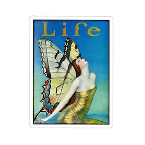 Fairy Sticker, Fairy Butterfly Sticker, Boho Decal, Aesthetic Sticker, Great Gatsby Sticker, 1920 Life Magazine, Golden Fairy Flapper Decal