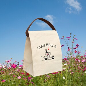 Canvas Lunch Bag With Strap, Lunch Tote, Reusable Lunch Bag, Washable Lunch Tote, CIAO BELLA Bag, Travel Lunch Bag, Dog Treat Bag