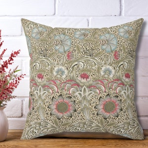 William Morris Pillow: Corncockle Floral Print, Vintage Cottagecore Decor