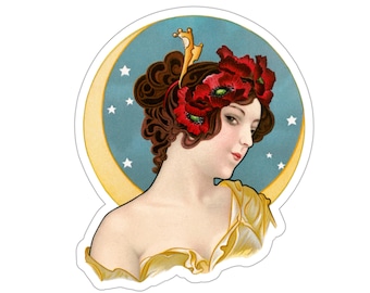 Art Deco Moon Goddess Sticker: Mystical Lady Decal