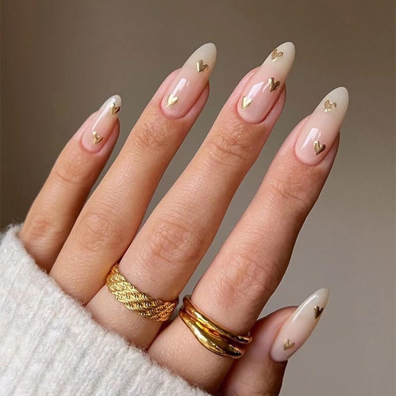 New High Quality 24PCS Super Long Press on Nails Cute Gold Gems Design Full  Coverage Nails Removable Save Time Artificial Nails