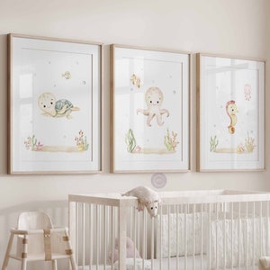 Décoration de chambre de bébé animaux marins, impressions de chambre de bébé sous la mer, décoration de chambre d'enfant océan, art mural de chambre d'enfant, impressions de chambre de bébé océan, téléchargement immédiat