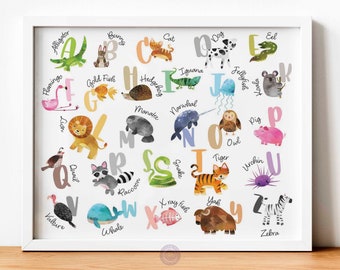 Alphabet Poster, Animals ABC Poster, Playroom Wall Art, Colorful Educational Classroom Decor, Homeschool Learning Poster, DIGITAL DOWNLOAD