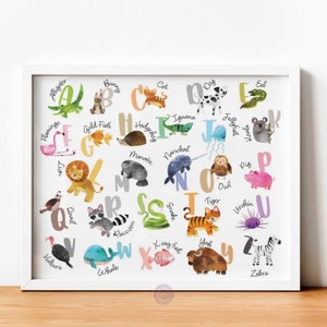Alphabet Poster, Animals ABC Poster, Playroom Wall Art, Colorful Educational Classroom Decor, Homeschool Learning Poster, DIGITAL DOWNLOAD