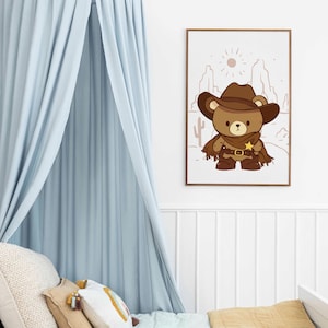 Western Nursery, Cowboy Decor, Cowboy Bear Nursery Print, Desert Watercolor Art, Brown Boy Room Decor, Boy Bedroom Poster, Instant Download