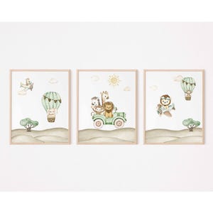 Safari Nursery Decor, Set of 3 Baby Nursery Wall Art, Jungle Nursery Prints, Safari Animal Posters, Boy Room Decor, Digital Download