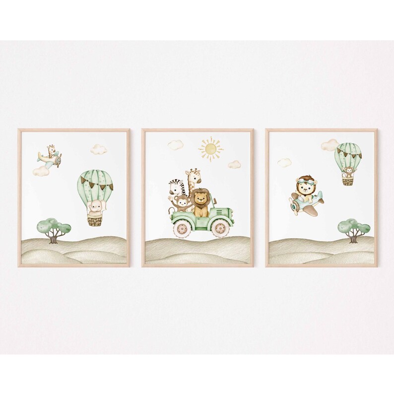 Safari Nursery Decor, Set of 3 Baby Nursery Wall Art, Jungle Nursery