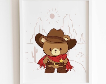 Láminas de vaquero para habitación infantil, decoración de habitación infantil de vaquero, decoración de habitación infantil del oeste para bebé niño, arte de pared del suroeste para habitación infantil, impresión digital