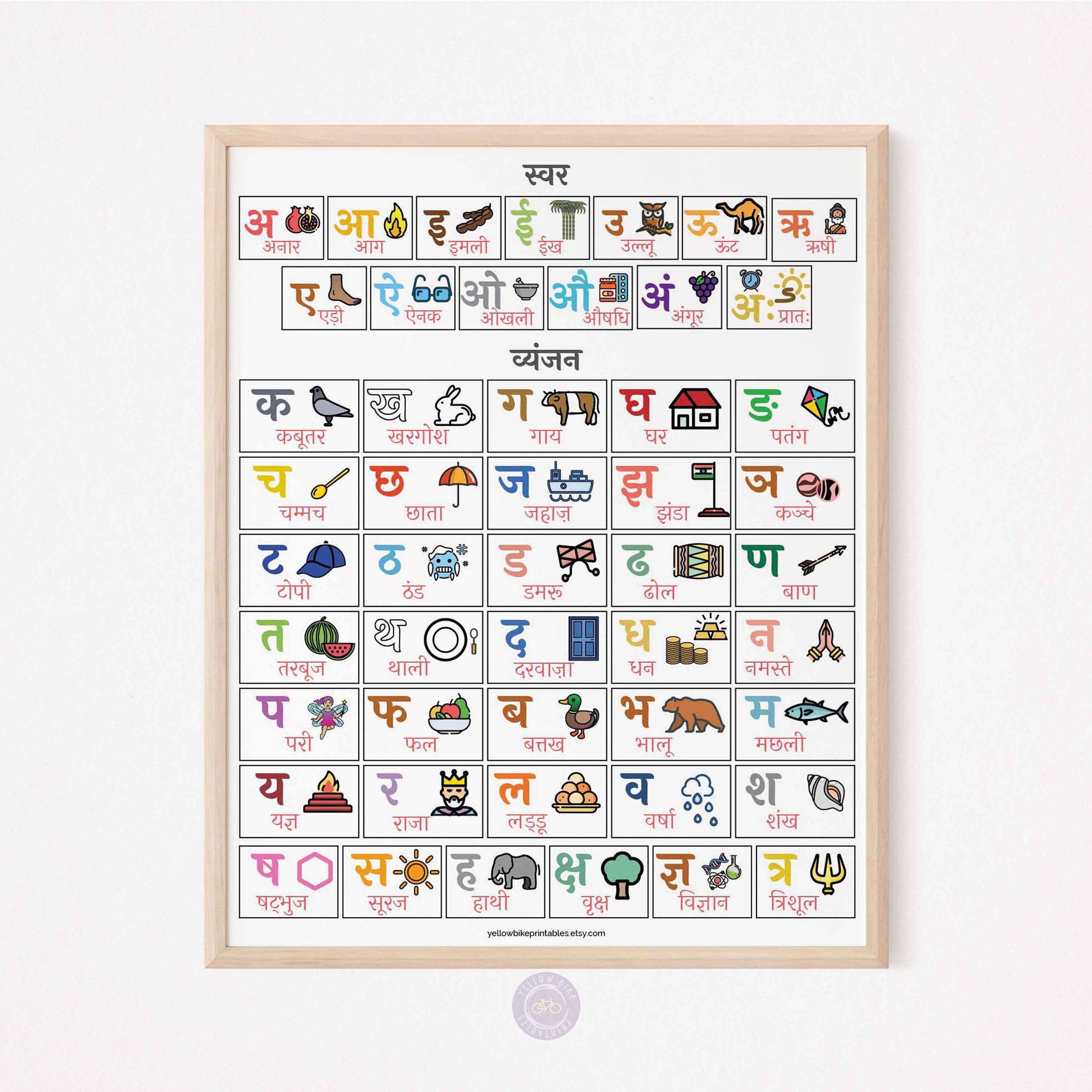 Hindi Alphabet Chart, Hindi Alphabet Poster for Kids, Colorful Hindi Varnamala Print, Printable Hindi Educational Poster, Digital Download