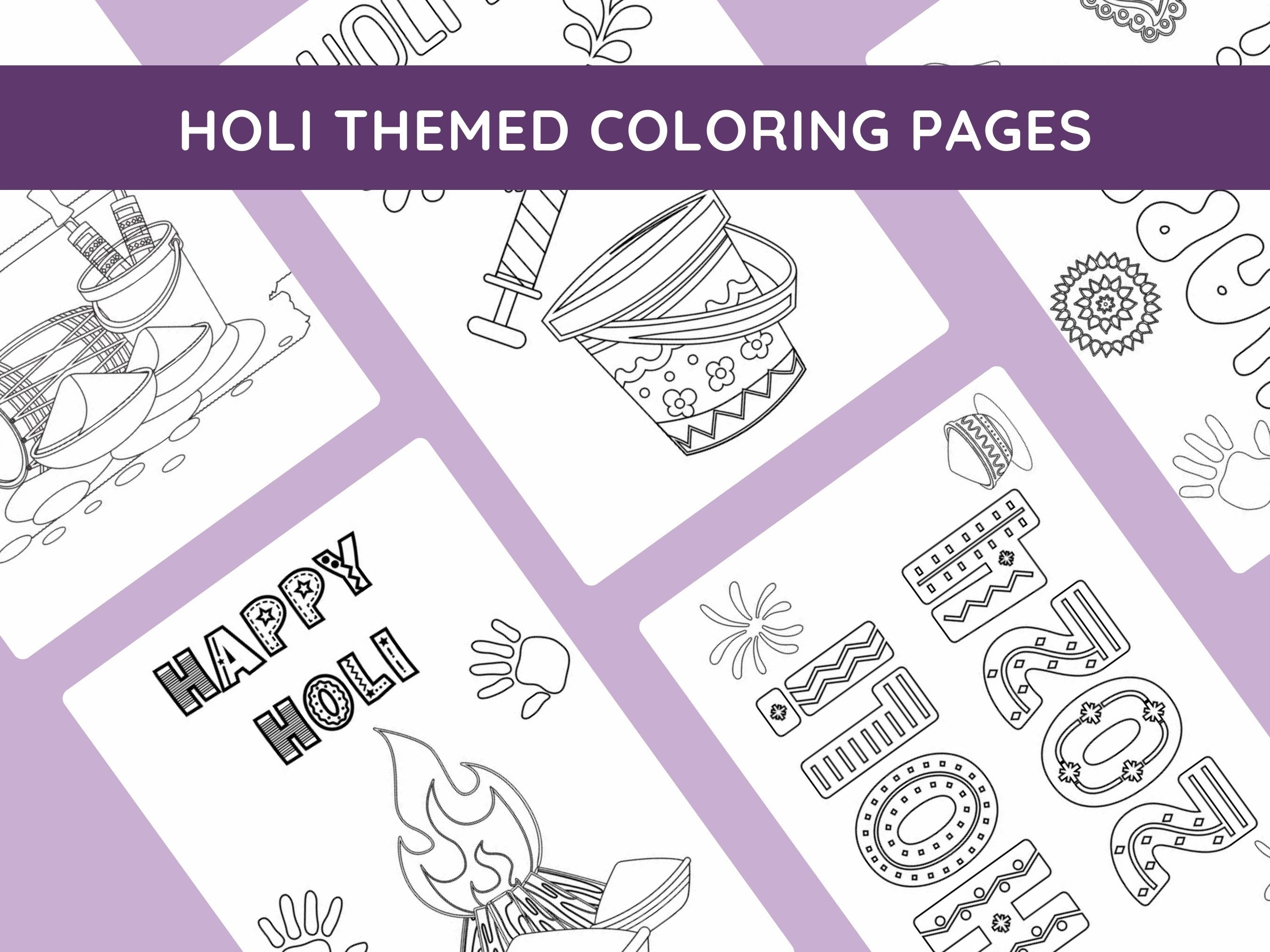 Holi Coloring Pages Bundle, Printable Holi Coloring Pages for Kids ...