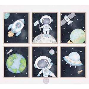 Space Nursery Prints, Outer space Nursery Posters, Boy Astronaut Prints, Space Playroom Decor,  Watercolor Planets, Rocket, DIGITAL DOWNLOAD