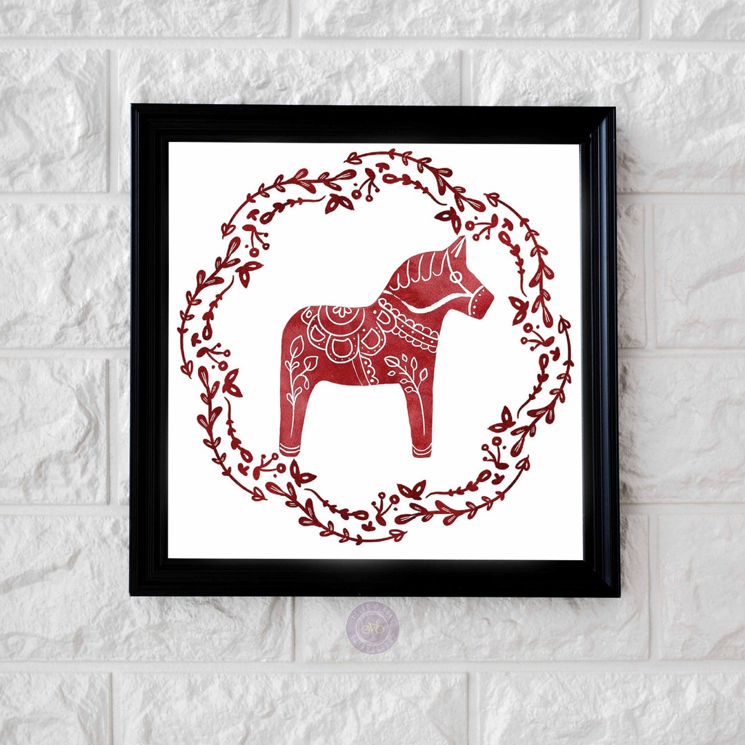 Scandinavian Christmas Print, Swedish Christmas Decor, Swedish Dala Horse, Nordic Xmas Decor ...