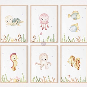 Baby Seetiere Kinderzimmer Dekor, Unter dem Meer Kinderzimmer Drucke, Ocean Kinderzimmer Dekor, Kinderzimmer Wandkunst, Ocean Kinderzimmer Drucke, digitaler Download