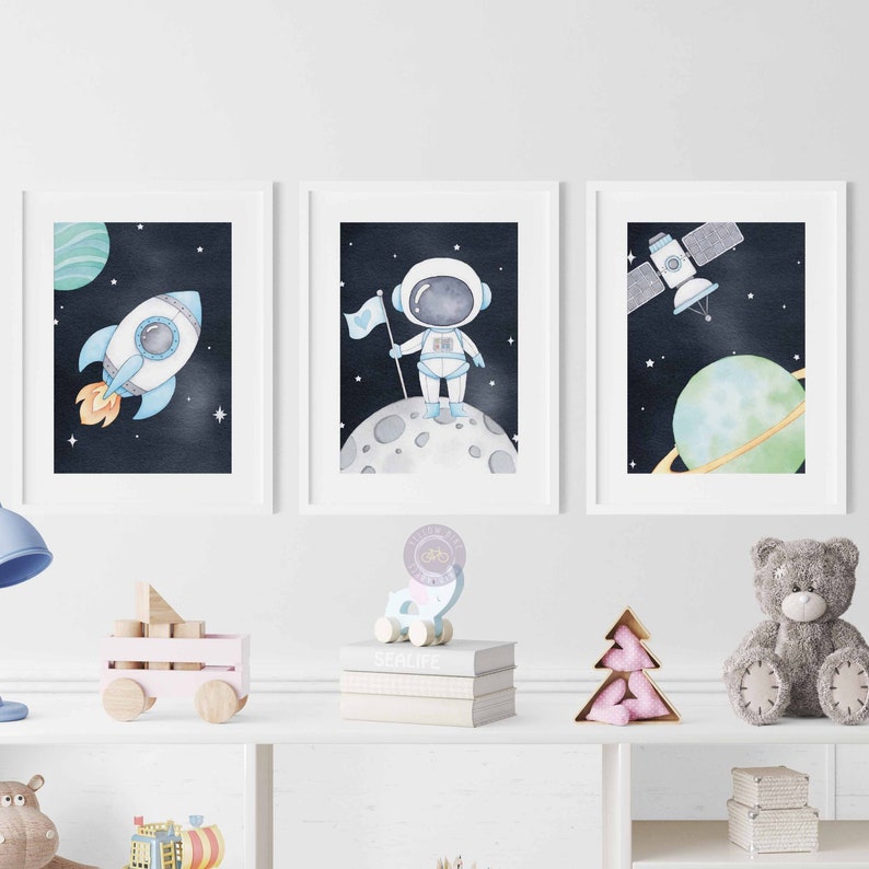 Space Nursery Prints, Outer Space Nursery Posters, Boy Astronaut Prints