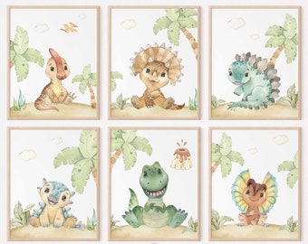 Impresiones de vivero de dinosaurios, decoración de la habitación de los niños, impresiones de dinosaurios neutros, cartel de dinosaurio imprimible, decoración del vivero de dinosaurios, arte de la pared del vivero