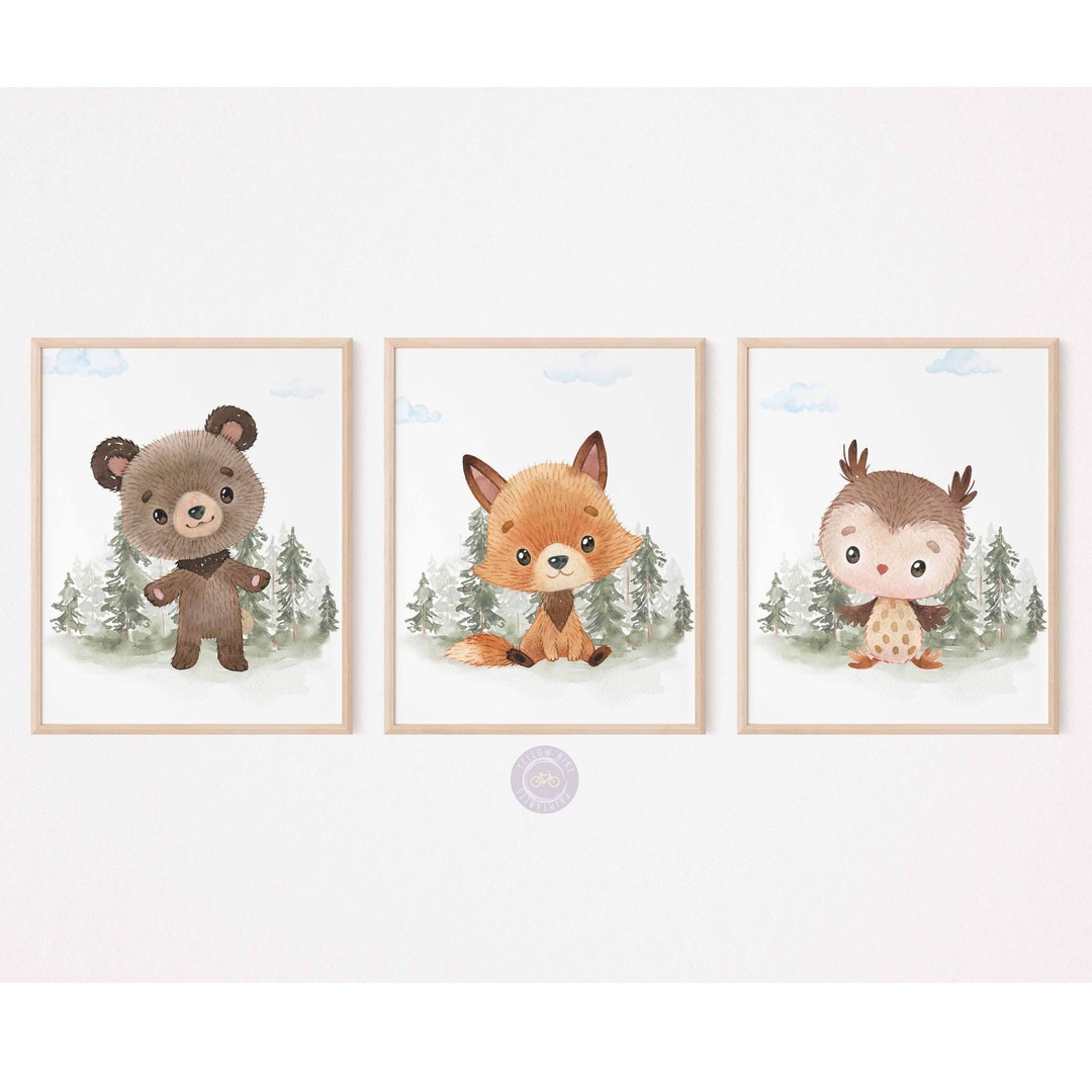 Woodland Nursery Decor, Woodland Animal Prints, Forest Animals Nursery