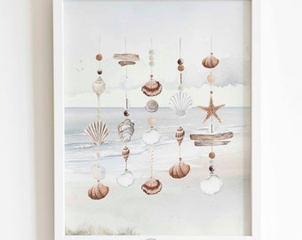 Coastal Wall Art, Sea Shells, Seascape Art Print, Neutral Ocean Poster, Coastal Home Decor, Boho Beach House Wall Decor, Instant Download
