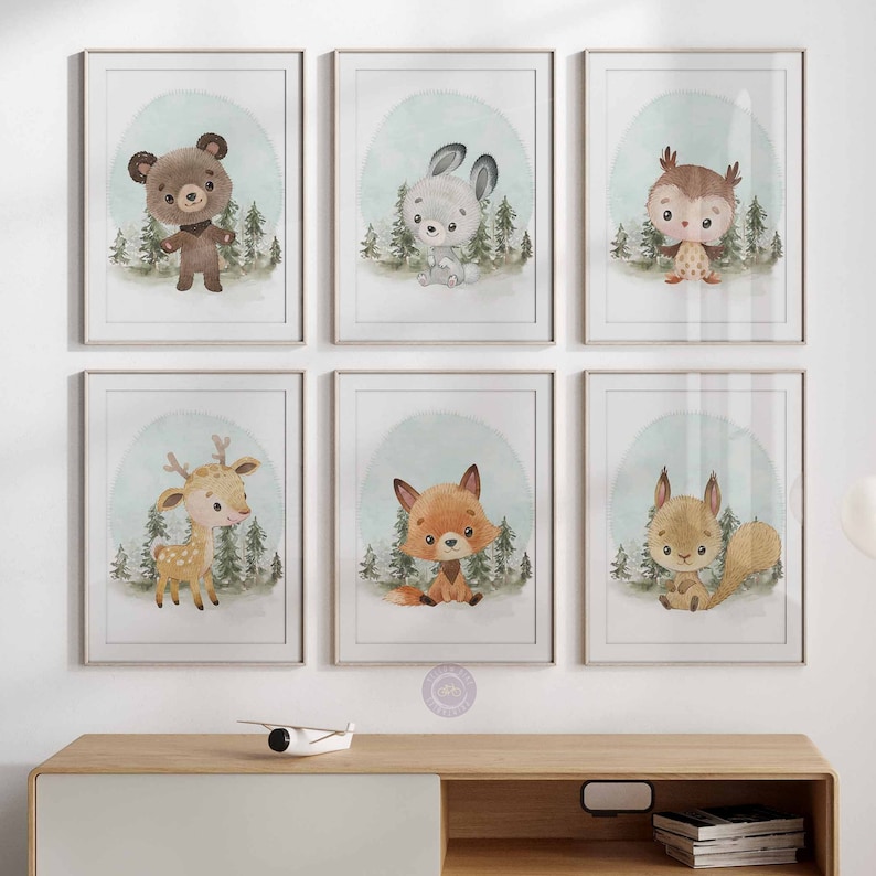 Woodland Nursery Decor, Nursery Wall Art, Woodland Animals Prints