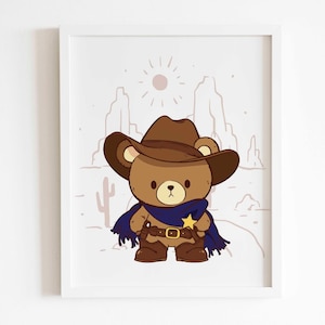 Western Cowboy Prints, Bear Cowboy Nursery Decor, Desert Watercolor Art, Boy Room Decor, Boy Bedroom Posters, Instant Download