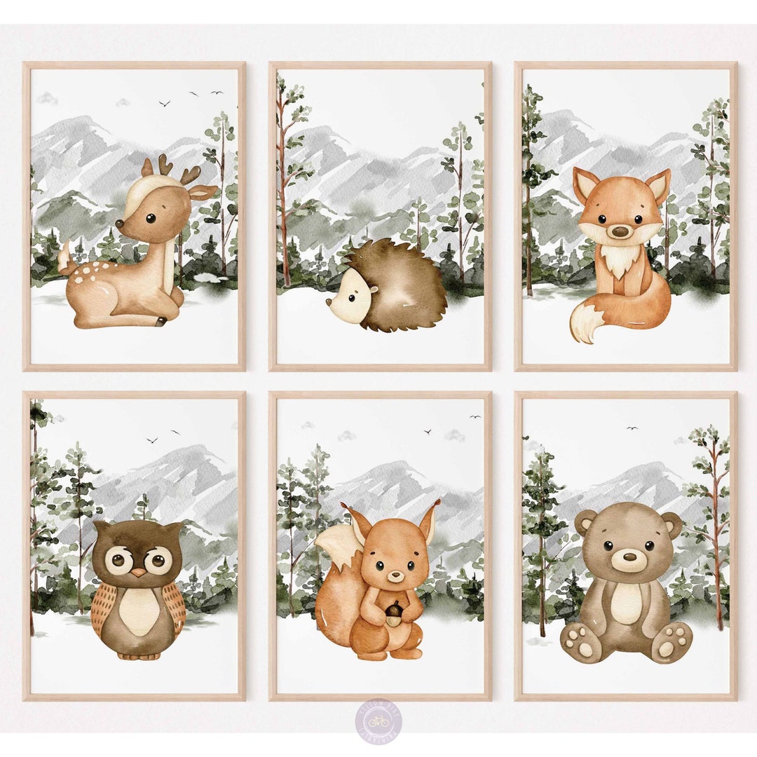 Woodland Animal Nursery Prints, Baby Forest Animals Nursery Wall Art ...