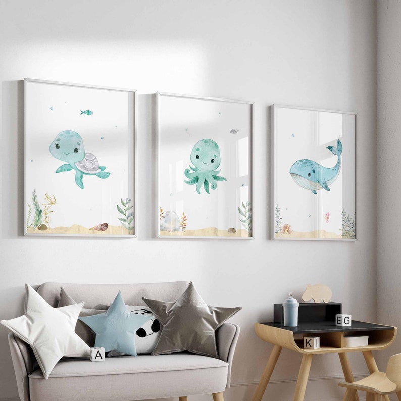 Under the Sea Poster, Kids Room Ocean Prints, Boy Nursery Prints Set of ...