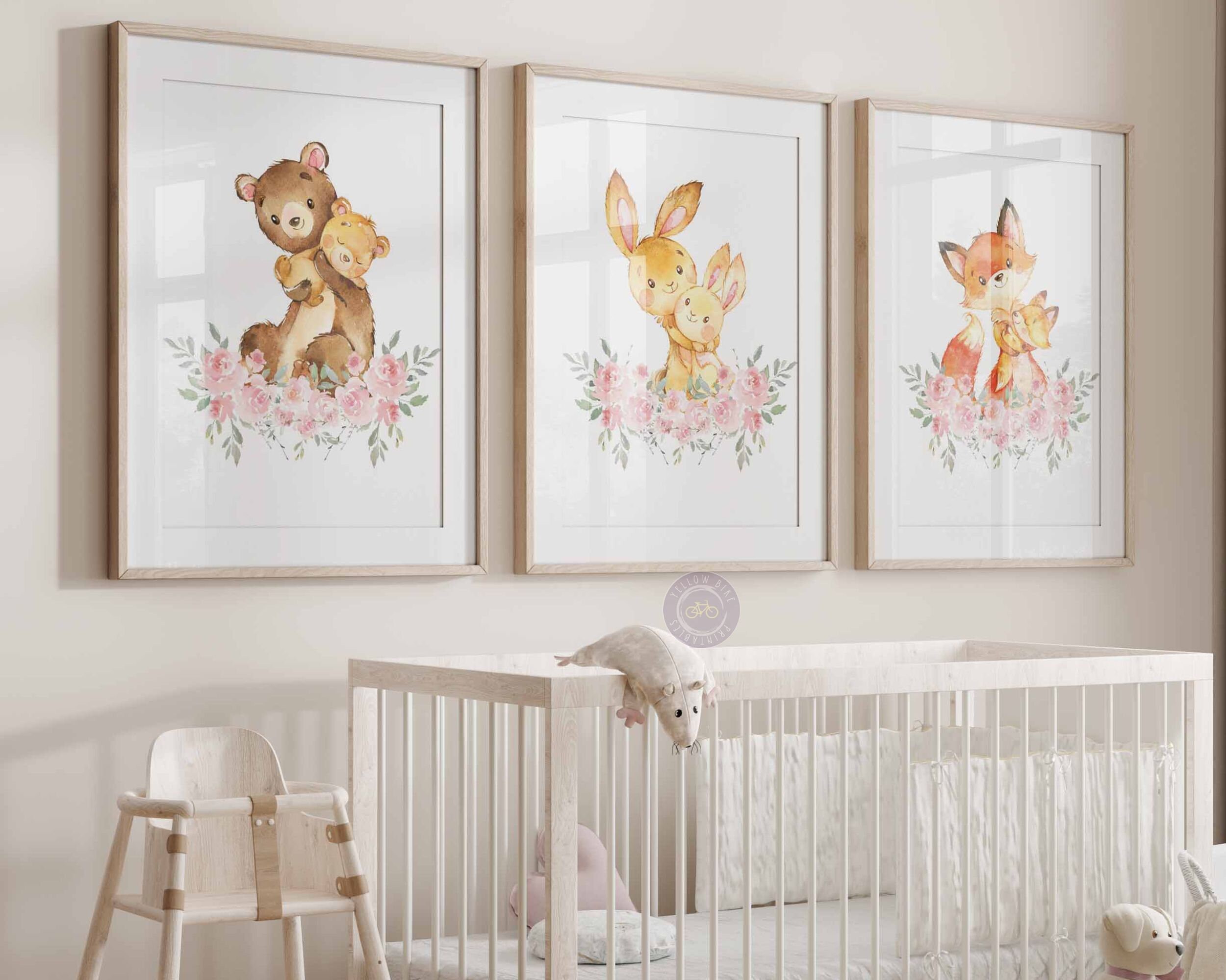 Blush Pink Woodland Nursery Wall Art, Baby Animals Art Prints ...