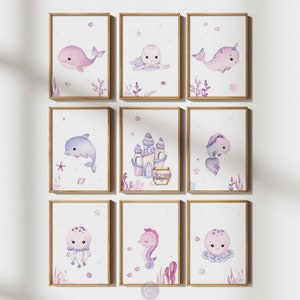 Under the Sea Nursery Prints, Sea Animal Wall Art, Girl Nursery Ocean Prints, Nautical Watercolor Sea Animal Posters, DIGITAL DOWNLOAD