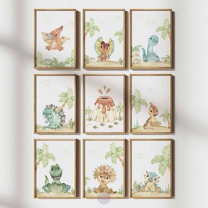 Dinosaur Nursery Prints, Boys Room Decor, Neutral Dinosaur Prints, Dinosaur Poster, Dinosaur Nursery Decor, Dino Nursery Wall Art, Set of 9
