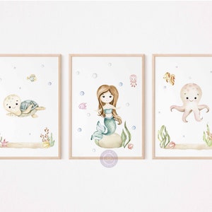 Mermaid Nursery, Baby Sea Animals Nursery Decor, Under the Sea Nursery Prints, Kids Room Wall Art, Ocean Nursery Prints,Instant Download
