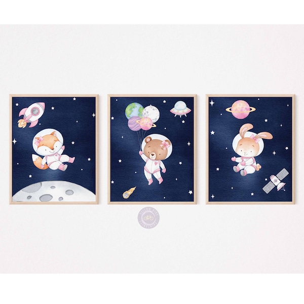 Outerspace Nursery Decor, Space Decor for Girls, Outer space Nursery Wall Art, Astronaut Art Print Nursery, Astronaut Theme Nursery Decor