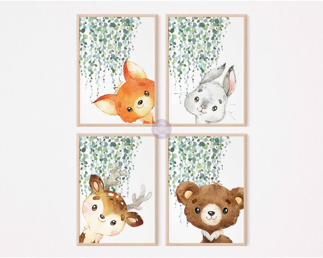Woodland Baby Animal Prints, Forest Baby Animals Nursery Wall Art ...