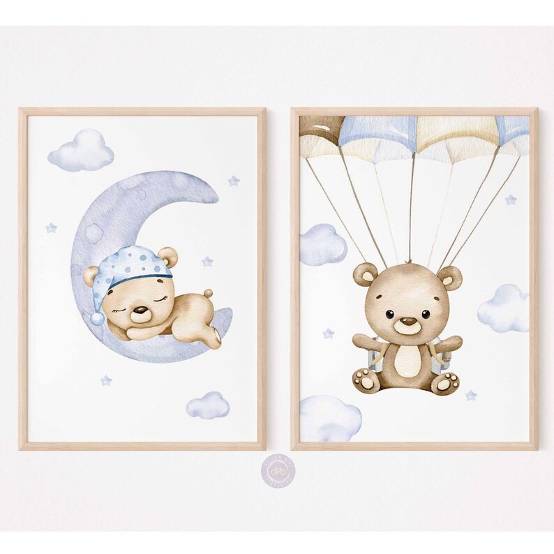Blue Teddy Bear Prints, Air Plane Nursery, Printable Boy Room Wall Art ...