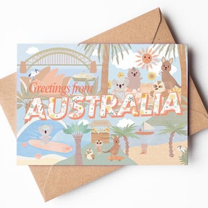 Salutations d'Australie | CARTE DE VUX PLIABLE | Australiana, cadeaux d'Australie, carte vierge