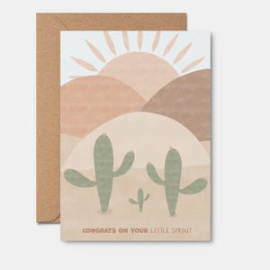 GREETING CARD | Congrats On Your Little Sprout | Baby Shower Card | Newborn Card | New Parents | Gift For Baby | Cactus | Desert