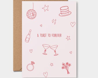 Toast To Forever | Love Card, Wedding Card, Engagement Card, Anniversary Card, Marriage, Congratulations, Fine Line Art, Cute Greeting Cards
