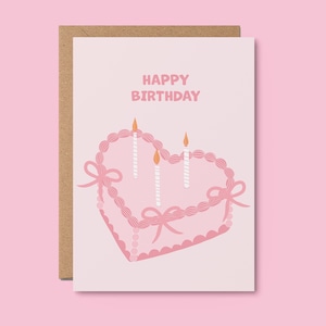 JOLIE CARTE D'ANNIVERSAIRE | Gâteau vintage rose | Joyeux anniversaire | Coquette | Minimaliste simple | Jolie carte de voeux | Cadeau d'anniversaire esthétique