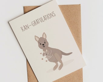 Kan-gratulations! Cute Baby Shower Greeting Card | Congratulations Punny Gift Australian Kangaroo expecting parents newborn new parents