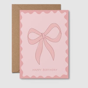 Happy Birthday | COQUETTE BIRTHDAY CARD | wavy, bow, girly birthday card, aesthetic card, trendy, birthday girl