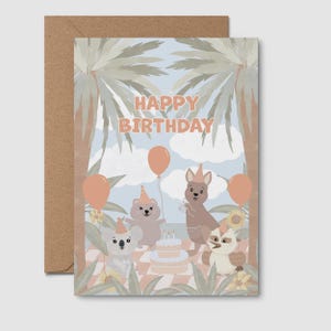 Alles Gute zum Geburtstag Karte | ❤️Australien, Geburtstagskarte für Kinder, Känguru, Koala, Picknick, Party, süße Karte, australische Tiere