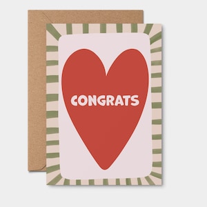 Gefeliciteerd wenskaart / felicitatiekaart voor elke gelegenheid, eenvoudig rood hart met groene rand, nieuw huis, verloving, nieuwe ouders