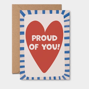 Cartão de saudação com citação Proud Of You // coração vermelho, Cartão de parabéns, Parabéns, Cartão de formatura, Nova carreira, Celebração