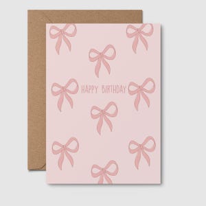 Buon compleanno / BIGLIETTO DI COMPLEANNO COQUETTE / fiocchi rosa, regalo di compleanno carino, biglietto estetico, trendy, 16°, 18°, 21°, 25°, 30°