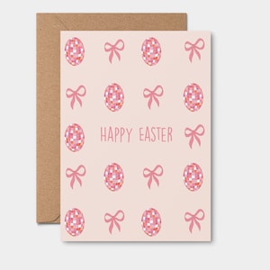 COQUETTE OSTERKARTE | Frohe Ostern, pink Schleifen, Discokugel, trendy, Cottagecore, niedlich, mädchenhaft, einzigartig Ostern, ästhetische Osterkarte, Retro