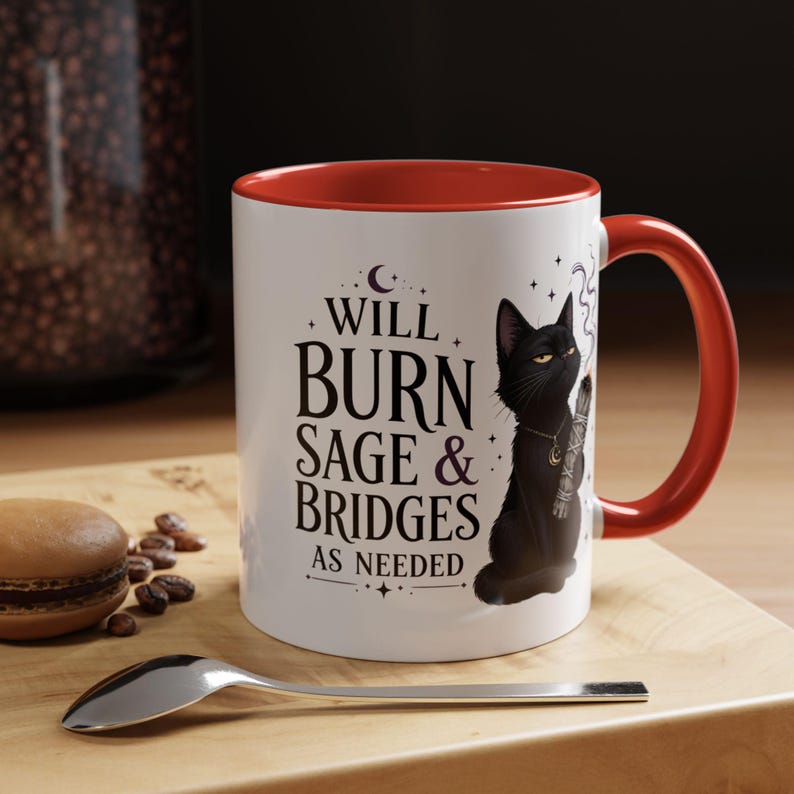 Mug Brûler de la sauge et des ponts au besoin, Mug à café chat noir sorcière, cadeau sorcière drôle, tasse humour gothique, tasse esthétique sorcière 11 oz 15 oz 20 oz image 8