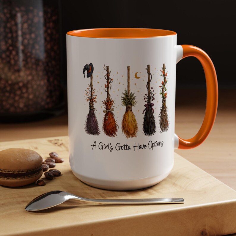 Taza divertida de bruja, Una chica debe tener opciones, Taza de bruja para ella, Taza con estética de bruja adorable, Regalo para la mejor amiga, Estilo Halloween 11 oz 15 oz 20 oz Orange