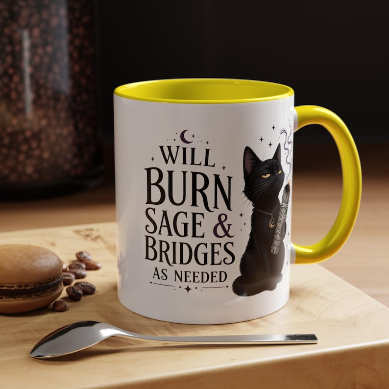 Mug Brûler de la sauge et des ponts au besoin, Mug à café chat noir sorcière, cadeau sorcière drôle, tasse humour gothique, tasse esthétique sorcière 11 oz 15 oz 20 oz image 18