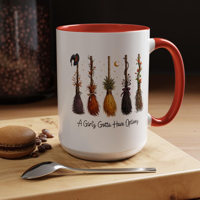 Taza divertida de bruja, Una chica debe tener opciones, Taza de bruja para ella, Taza con estética de bruja adorable, Regalo para la mejor amiga, Estilo Halloween 11 oz 15 oz 20 oz Red