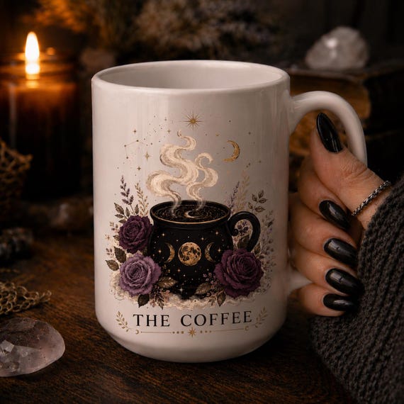 The Coffee Mug, Witchy Coffee Mug, Celestial Cauldron Mug, Gothic Coffee Lover Gift, Moon Phase Mug, Cloud Wizard, 11oz, 15oz, 20oz