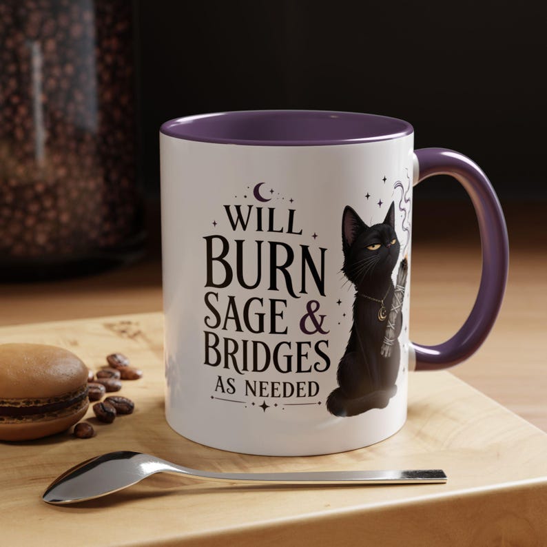 Mug Brûler de la sauge et des ponts au besoin, Mug à café chat noir sorcière, cadeau sorcière drôle, tasse humour gothique, tasse esthétique sorcière 11 oz 15 oz 20 oz image 14