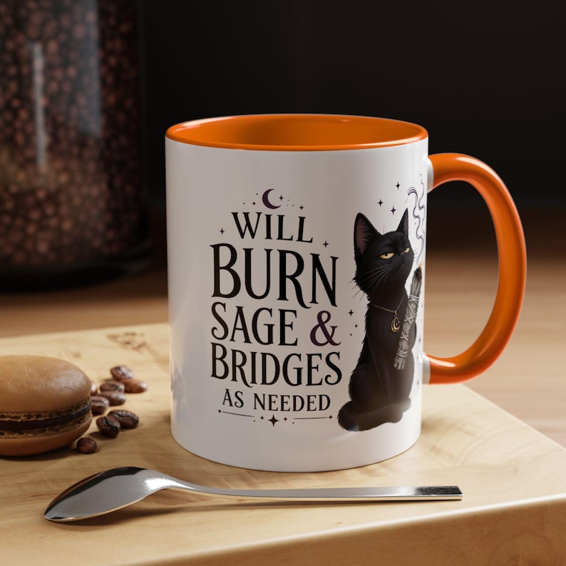 Mug Brûler de la sauge et des ponts au besoin, Mug à café chat noir sorcière, cadeau sorcière drôle, tasse humour gothique, tasse esthétique sorcière 11 oz 15 oz 20 oz image 16
